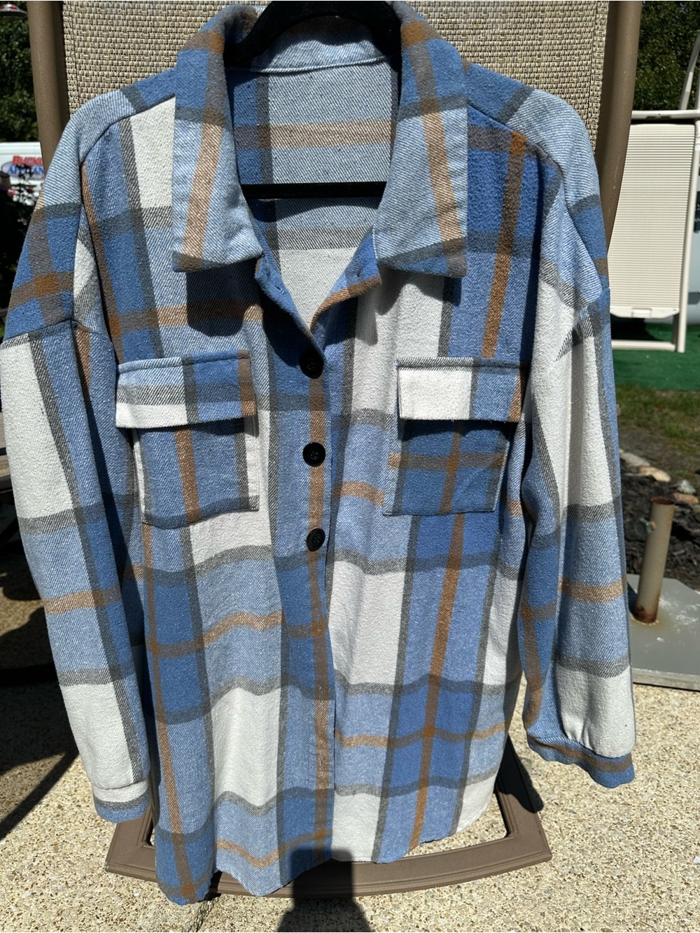 Women’s Plus Blue & White Plaid Button-Up Shirt Flannel Jacket